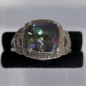 Mystic White Topaz Marcasite Halo Step Ring Sterling Silver Sz 6.25
